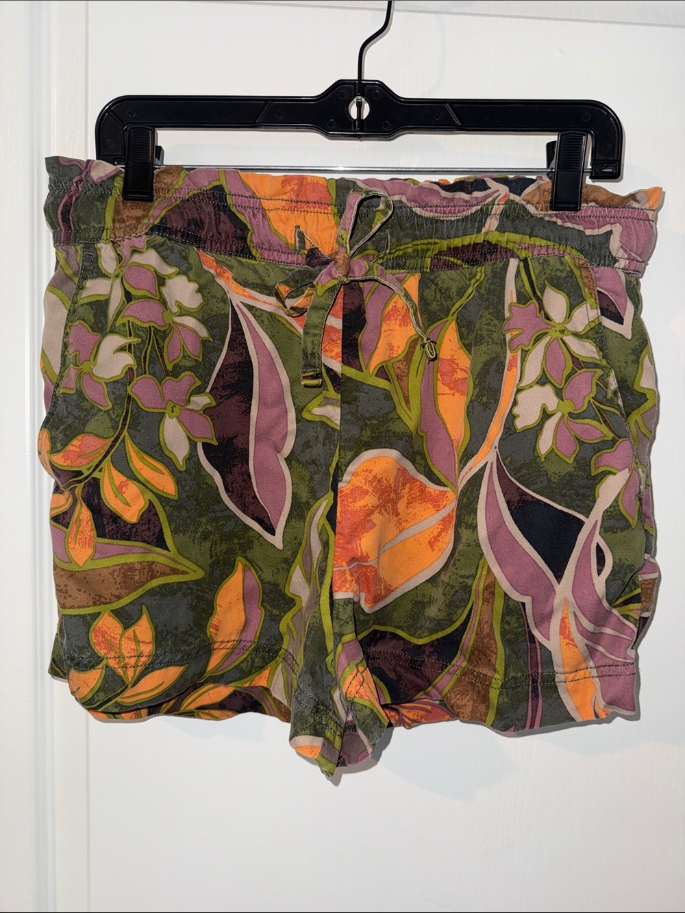 Cynthia Rowley Floral High-Waist Drawstring Shorts - Green/Orange/Purple